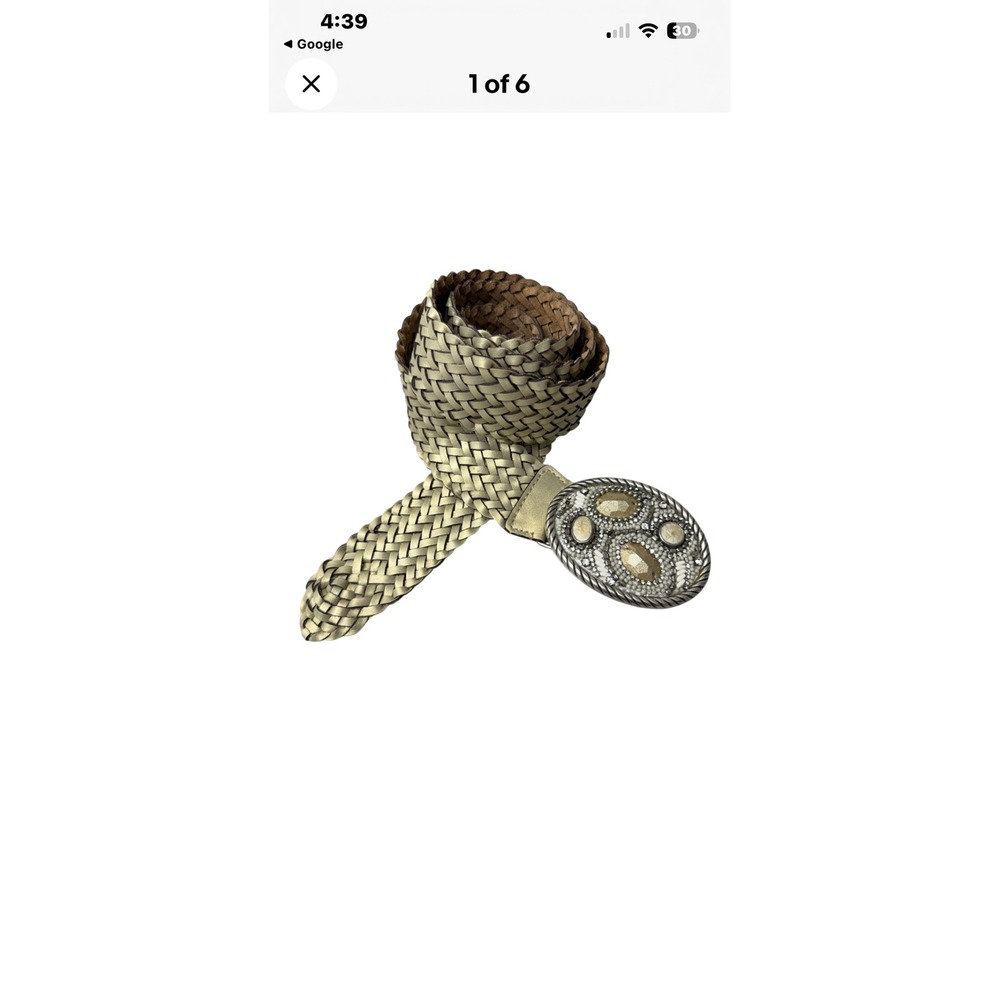 Chicos Woven Leather Braided Belt Ornate Embellished Buckle Women's Accessory